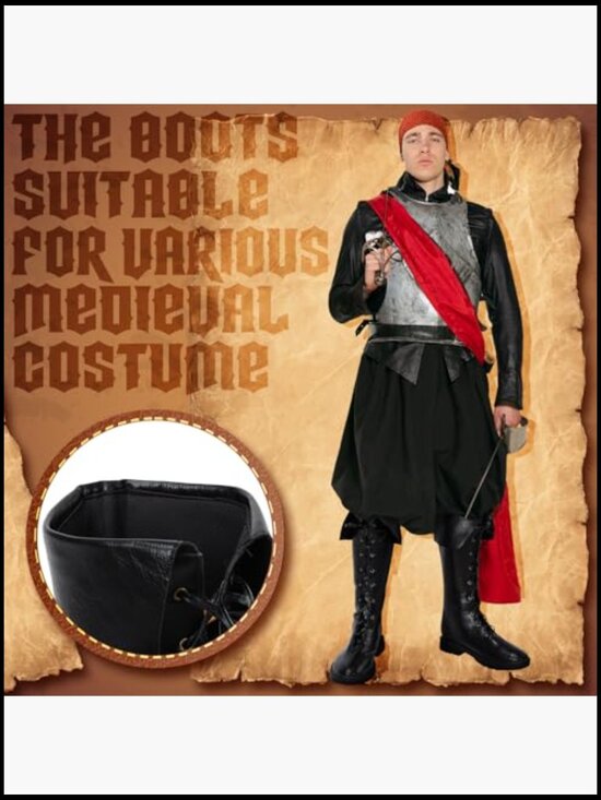 Medieval Renaissance Boots Viking Gothic Faux Leather High Tube Men\'s Halloween main image 5